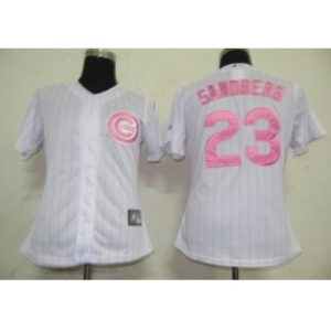 MLB Women Jerseys Chicago Cubs #23 Sandberg White[Pink strip]