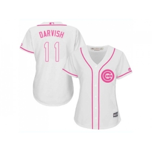 Women Chicago Cubs #11 Yu Darvish White Pink Fashion Stitched MLB Jersey