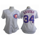 Women Cubs #34 Jon Lester White(Blue Strip) Fashion Stitched Baseball