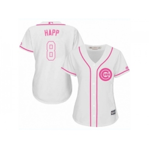 Women Majestic Chicago Cubs #8 Ian Happ Replica White Fashion MLB Jersey