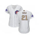 Women's Chicago Cubs #21 Sammy Sosa White(Blue Strip) 2017 Gold Program Cool Base Stitched MLB Jersey