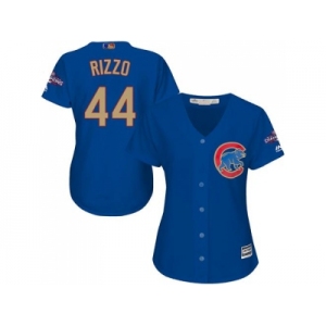 Women's Chicago Cubs #44 Anthony Rizzo Blue 2017 Gold Program Cool Base Stitched MLB Jersey