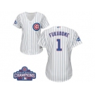 Women's Majestic Chicago Cubs #1 Kosuke Fukudome Authentic White Home 2016 World Series Champions Cool Base MLB Jersey