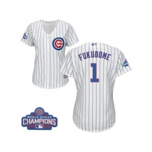 Women's Majestic Chicago Cubs #1 Kosuke Fukudome Authentic White Home 2016 World Series Champions Cool Base MLB Jersey