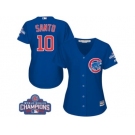 Women's Majestic Chicago Cubs #10 Ron Santo Authentic Royal Blue Alternate 2016 World Series Champions Cool Base MLB Jersey