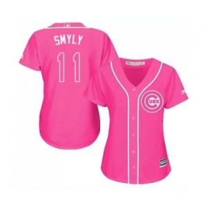 Women's Majestic Chicago Cubs #11 Drew Smyly Authentic Pink Fashion MLB Jersey