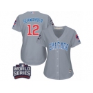 Women's Majestic Chicago Cubs #12 Kyle Schwarber Authentic Grey Road 2016 World Series Bound Cool Base MLB Jersey