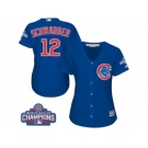 Women's Majestic Chicago Cubs #12 Kyle Schwarber Authentic Royal Blue Alternate 2016 World Series Champions Cool Base MLB Jersey