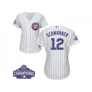Women's Majestic Chicago Cubs #12 Kyle Schwarber Authentic White Home 2016 World Series Champions Cool Base MLB Jersey