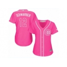 Women's Majestic Chicago Cubs #12 Kyle Schwarber Replica Pink Fashion MLB Jersey