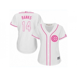 Women's Majestic Chicago Cubs #14 Ernie Banks Authentic White Fashion MLB Jersey
