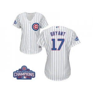 Women's Majestic Chicago Cubs #17 Kris Bryant Authentic White Home 2016 World Series Champions Cool Base MLB Jersey