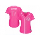 Women's Majestic Chicago Cubs #17 Kris Bryant Replica Pink Fashion MLB Jersey