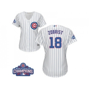 Women's Majestic Chicago Cubs #18 Ben Zobrist Authentic White Home 2016 World Series Champions Cool Base MLB Jersey