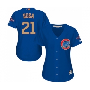 Women's Majestic Chicago Cubs #21 Sammy Sosa Authentic Royal Blue 2017 Gold Champion MLB Jersey