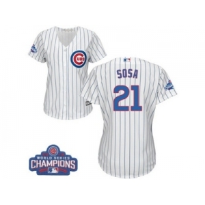 Women's Majestic Chicago Cubs #21 Sammy Sosa Authentic White Home 2016 World Series Champions Cool Base MLB Jersey