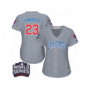 Women's Majestic Chicago Cubs #23 Ryne Sandberg Authentic Grey Road 2016 World Series Bound Cool Base MLB Jersey