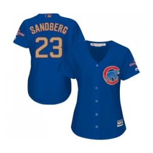 Women's Majestic Chicago Cubs #23 Ryne Sandberg Authentic Royal Blue 2017 Gold Champion MLB Jersey