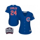 Women's Majestic Chicago Cubs #24 Dexter Fowler Authentic Royal Blue Alternate 2016 World Series Bound Cool Base MLB Jersey