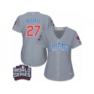 Women's Majestic Chicago Cubs #27 Addison Russell Authentic Grey Road 2016 World Series Bound Cool Base MLB Jersey