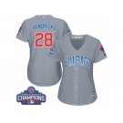 Women's Majestic Chicago Cubs #28 Kyle Hendricks Authentic Grey Road 2016 World Series Champions Cool Base MLB Jersey