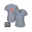 Women's Majestic Chicago Cubs #3 David Ross Authentic Grey Road 2016 World Series Bound Cool Base MLB Jersey