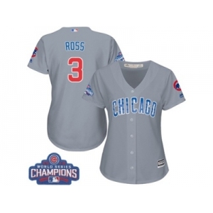Women's Majestic Chicago Cubs #3 David Ross Authentic Grey Road 2016 World Series Champions Cool Base MLB Jersey