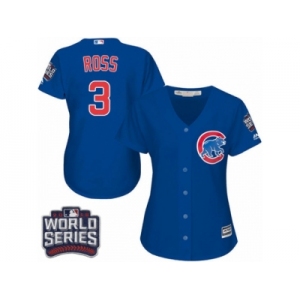 Women's Majestic Chicago Cubs #3 David Ross Authentic Royal Blue Alternate 2016 World Series Bound Cool Base MLB Jersey