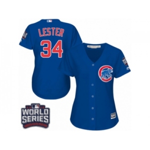 Women's Majestic Chicago Cubs #34 Jon Lester Authentic Royal Blue Alternate 2016 World Series Bound Cool Base MLB Jersey