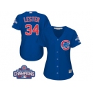 Women's Majestic Chicago Cubs #34 Jon Lester Authentic Royal Blue Alternate 2016 World Series Champions Cool Base MLB Jersey