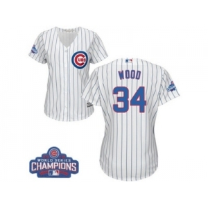 Women's Majestic Chicago Cubs #34 Kerry Wood Authentic White Home 2016 World Series Champions Cool Base MLB Jersey