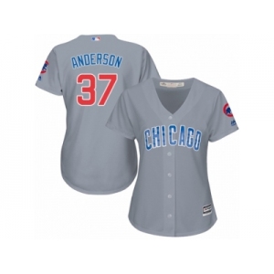 Women's Majestic Chicago Cubs #37 Brett Anderson Replica Grey Road MLB Jersey