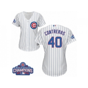 Women's Majestic Chicago Cubs #40 Willson Contreras Authentic White Home 2016 World Series Champions Cool Base MLB Jersey
