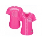 Women's Majestic Chicago Cubs #40 Willson Contreras Replica Pink Fashion MLB Jersey