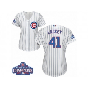 Women's Majestic Chicago Cubs #41 John Lackey Authentic White Home 2016 World Series Champions Cool Base MLB Jersey