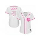 Women's Majestic Chicago Cubs #41 John Lackey Replica White Fashion MLB Jersey