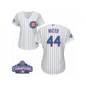 Women's Majestic Chicago Cubs #44 Anthony Rizzo Authentic White Home 2016 World Series Champions Cool Base MLB Jersey