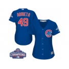 Women's Majestic Chicago Cubs #49 Jake Arrieta Authentic Royal Blue Alternate 2016 World Series Champions Cool Base MLB Jersey