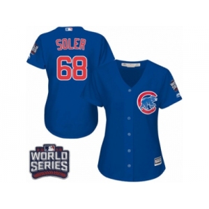 Women's Majestic Chicago Cubs #68 Jorge Soler Authentic Royal Blue Alternate 2016 World Series Bound Cool Base MLB Jersey