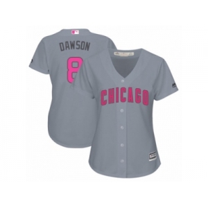 Women's Majestic Chicago Cubs #8 Andre Dawson Authentic Grey Mother's Day Cool Base MLB Jersey