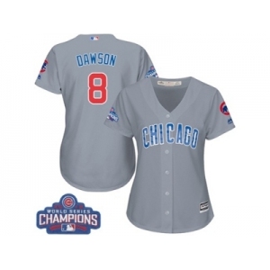 Women's Majestic Chicago Cubs #8 Andre Dawson Authentic Grey Road 2016 World Series Champions Cool Base MLB Jersey
