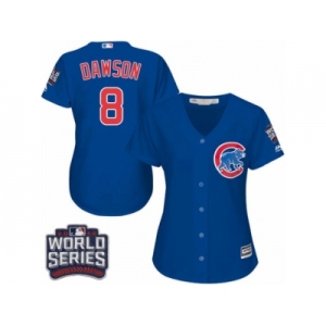 Women's Majestic Chicago Cubs #8 Andre Dawson Authentic Royal Blue Alternate 2016 World Series Bound Cool Base MLB Jersey