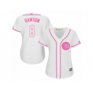 Women's Majestic Chicago Cubs #8 Andre Dawson Authentic White Fashion MLB Jersey