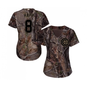 Women's Majestic Chicago Cubs #8 Ian Happ Authentic Camo Realtree Collection Flex Base MLB Jersey