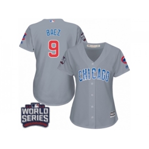 Women's Majestic Chicago Cubs #9 Javier Baez Authentic Grey Road 2016 World Series Bound Cool Base MLB Jersey