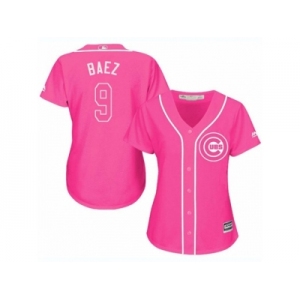 Women's Majestic Chicago Cubs #9 Javier Baez Replica Pink Fashion MLB Jersey