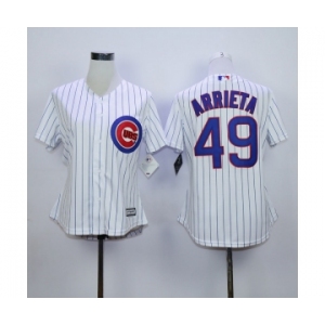 women mlb jerseys chicago cubs #49 arrieta white(blue strip)