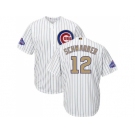 Youth Chicago Cubs #12 Kyle Schwarber White(Blue Strip) 2017 Gold Program Cool Base StitchedMLB Jersey