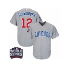 Youth Majestic Chicago Cubs #12 Kyle Schwarber Authentic Grey Road 2016 World Series Bound Cool Base MLB Jersey