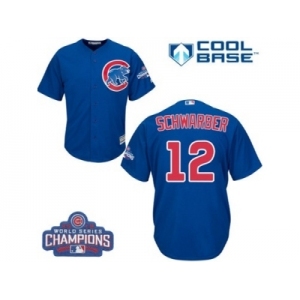 Youth Majestic Chicago Cubs #12 Kyle Schwarber Authentic Royal Blue Alternate 2016 World Series Champions Cool Base MLB Jersey